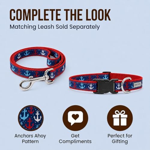 THE WORTHY DOG Summer Print, Adjustable Dog Collar, Small Dogs, Anchors