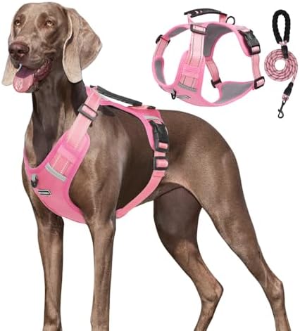 Dog Harness No Pull Adjustable Reflective,for Medium and Large Small Dog with Leash 59.06in (Pink, XS)