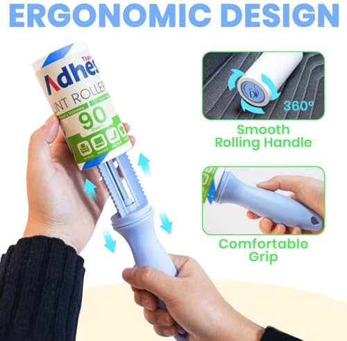 ADHES Lint Roller for Pet Hair – 5 Rolls + 2 Handles, 4 Inch x 90 Sheets