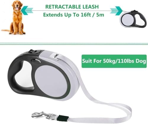 Dual Retractable Dog Leash for 2 Large Dogs (Up to 110 Lbs Each) - 18.5 FT Extendable Double Headed Pet Leash with Poop Bags, Non Slip Grip - One Button Break & Lock, 360 Tangle-Free (Gray, Large)