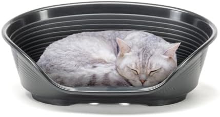 Ferplast Cat Bed, Plastic Dog Bed Small, Ventilation Holes and Non-Slip Rubber Feet for Added Stability 49 x 36 x h. 17.5 cm. Black