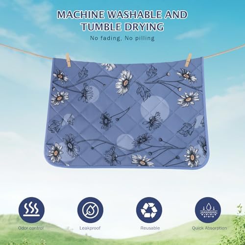 IEUUMLER Washable Pee Pads for Dogs, 1 Pack Non-Slip & Waterproof Pack Whelping Pad, Reusable Washable Puppy Potty Training Pad with Fast Absorbent for Playpen EU007 (Gray Blue Daisy, 48"X48"-1pcs)