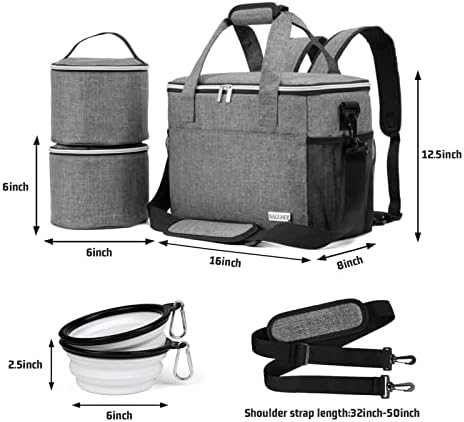 BAGLHER Dog Travel Bag Backpack Pet Supplies Backpack Pet Accessories Storage Bag 5-Piece Set With Shoulder Strap 2 Lined Pet Food Containers 4 Foldable Feeding Bowls Essential Kit for Pet travel