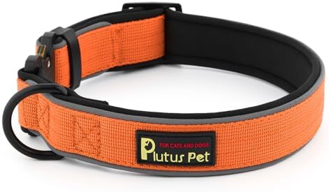 Plutus Pet Tactical Dog Collar, Reflective, Adjustable Heavy Duty Dog Collar, Soft Padded and Comfortable, for Small Medium and Large Dogs (Orange, XS)