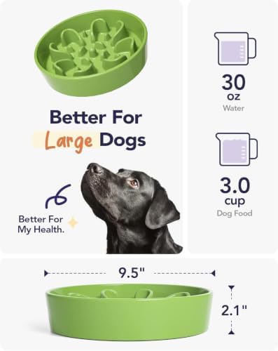 LE TAUCI Slow Feeder Dog Bowls Ceramic, 3 Cups Slow Feeding Dog Bowl Medium Large Breed, Pet Bowl for Fast Eaters, Puzzle Pet Dishes, Pink+Green