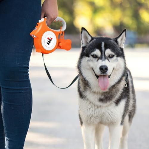 Retractable Dog Leash with LED Light Makife 5m Extendable Dog Lead for Small Medium Puppis up to 25kgs, One-Hand Brake & Lock System, Ergonomic Handle (Orange)