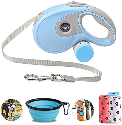 Retractable Dog Leash Heavy Duty 360°Tangle-Free Pet Walking Leashes Anti-Slip Handle 16ft Strong Nylon Cord with Poop Bag Dispenser&Bowl for Medium Large Small Dog(Blue)
