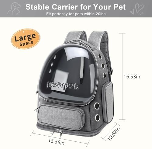 Cat Backpack Carrier, Breathable Cat Bubble Backpack Large Space Cat Carrier Backpack for Kitty Small Dog, Foldable Airline Approved Cats Backpack, Transparent Pet Travel Backpack Up to 20 lbs (Grey)