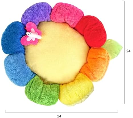 TONBO Soft Plush Small Cute and Cozy Nature Dog Cat Bed, Washer and Dryer Friendly (Rainbow Flower)
