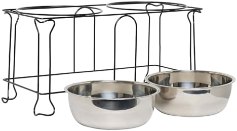 YML 10-Inch Wrought Iron Stand with Double Stainless Steel Feeder Bowls