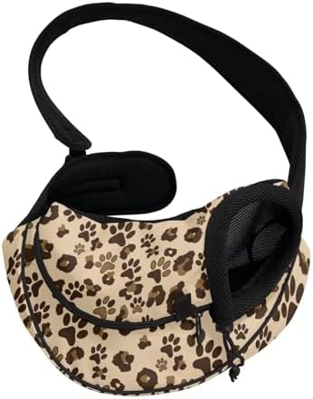 Brown Leopard Print Dogs Sling Carrier for Small Dogs Summer Mesh Pet Puppy Outdoor Travel Carrier Bag Breathable Cat Sling for Travel Walk Puppy Essentilas