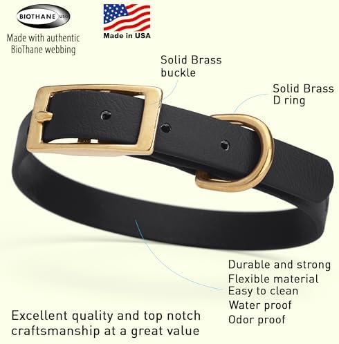 Viper Biothane Heavy Duty Waterproof Dog Collar Strong Coated Nylon Webbing w/Solid Brass Hardware Odor-Proof Easy to Clean High Performance Fits Small Medium or Large Dogs, Black