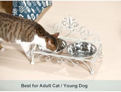 Antique Iron Dog Cat Bowls Elevated, Raised Small Food & Water Dish Bowl