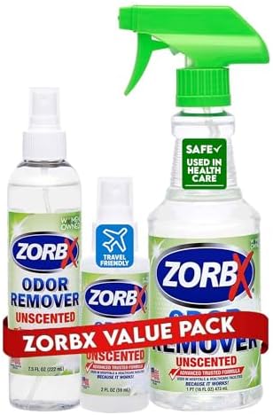 ZORBX Unscented Odor Remover Spray Set, 16+7.5+2 Oz, Hospital-Grade
