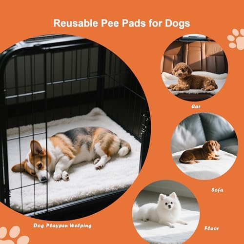Washable Dog Pee Pads with 4 Straps Soft Plush Dog Cot Replacement Cover for Elevated Beds & Crates - 3X Thicker, Leakproof, Reusable, Grey 31" x 25"