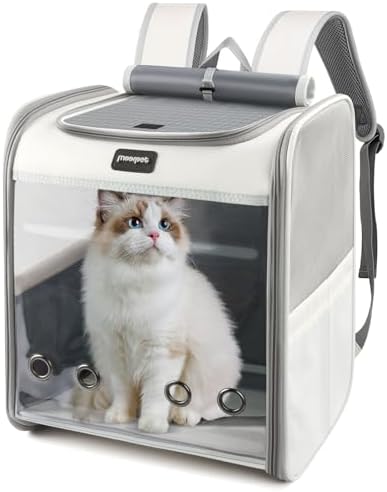 Cat Carrier Backpack, Large Pet Carrier Backpack, Cat Travel Backpack with Breathable Mesh, Cats Backpack Carrier for Small Dog Kitten Cats Carrying Bag, Pet Backpack for Hiking, Light Gray