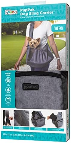 Outward Hound PupPak Sling Dog Carrier, Grey – Hands-Free Sling for Small Pets up to 15 lbs, Adjustable Strap, Mesh Ventilation, Zippered Pocket, Drawstring Fit – Ideal for Travel & Adventures