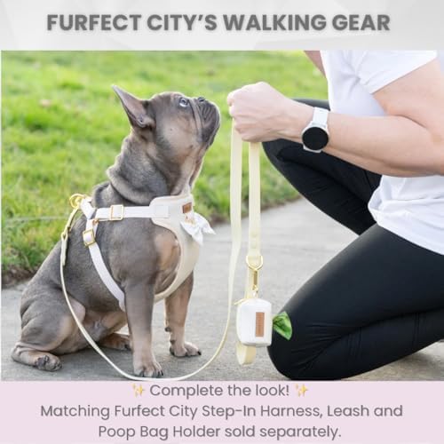 Dog Poop Bag Holder with Leash attachment, Waste litter bag container, Lead accessories, Metal hook hands free holder, Zipper pouch stylish gold hardware (Yellow)