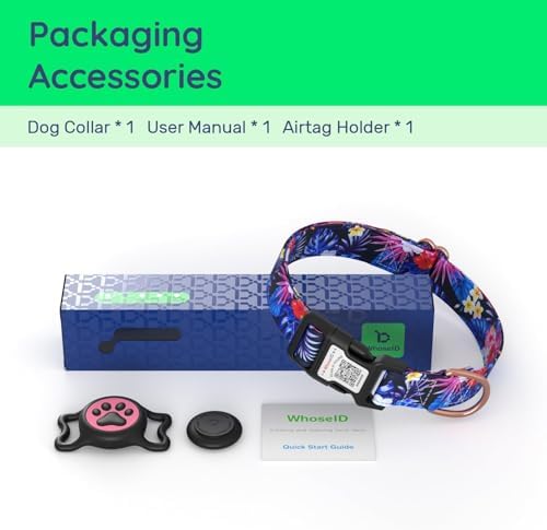 Airtag Dog Collar,with Waterproof airtag Holder，Original Stylish Cute Pattern Design.QR Code ID Buckle，Comfortable Soft Cotton for Small Medium Large Dogs