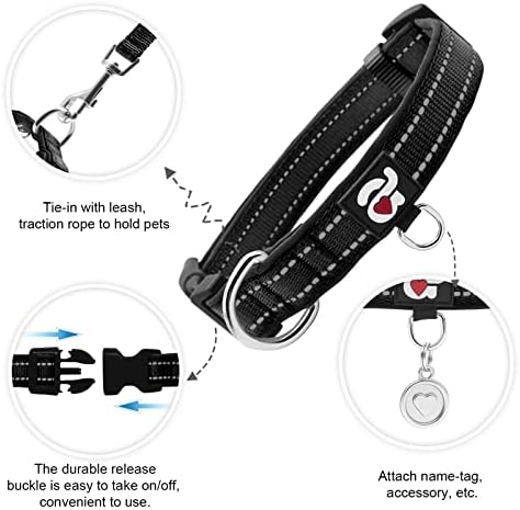 azuza Airtag Dog Collar, Small Dog Collar with Airtag Holder, Black, S