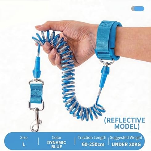 Retractable Dog Leash Hands Free No Tangle Reflective 22lbs Blue