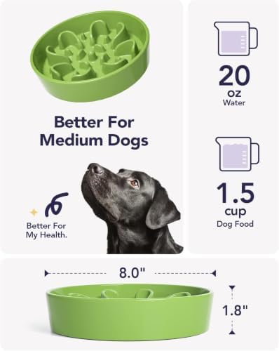 LE TAUCI Dog Bowls Slow Feeder Ceramic, 1.5 Cup Slow Feeding Bowl for Small and Medium Breed, Puzzle Dog Food Bowl for Fast Eater, Pink+Green
