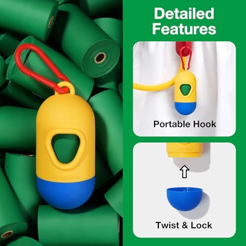 VETRESKA Dog Poop Bag Dispenser with 105 Bags, Leak Proof and Extra Thick