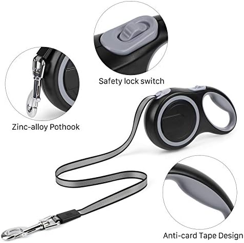 Segarty Dog Leash Retractable 26ft, Dog Leashes for Small Medium Large Pets Up to 110lbs, Heavy Duty 1 Button Break & Lock No Tangle Nylon Leads for Pet Walking & Training, Black