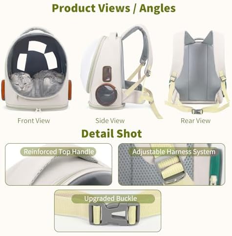 PETCUTE Cat Backpack Carrier,Transparent Space Capsule Dog Hiking Backpack with Safety Hook,Small Pet Carrier for Cats Puppies,Airline Approved Travel Bag for Travel Hiking Walking Camping,White