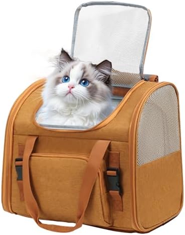 Cat Carrier Backpack, Airline Approved Expandable Pet Carrier, Breathable Mesh Backpack for Small Dogs & Medium Cats Hiking Camping Travel (Brown)