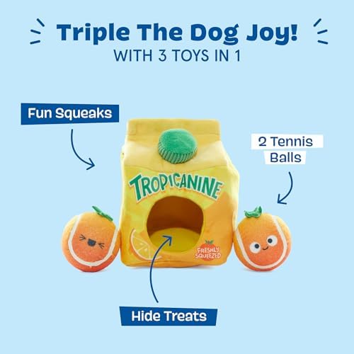 BarkBox Fresh Squeaked OJ Dog Toy - 2-in-1 - Toy for Medium Dogs