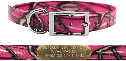Light Weight Waterproof D-Ring Dog Collar w Custom Name Tag, Pink Camo