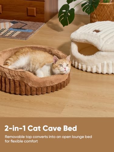 FUKUMARU Cat Cave Bed, 2-in-1 Enclosed Cat Bed for Indoor Cat, Cat Hideaway