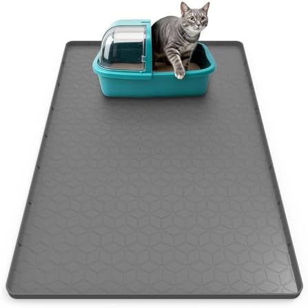 Cat Litter Mat, 34" x 22" Silicone Cat Mat for Litter Box, Silicone Cat Litter Box Mat for Scatter Control, Easy Clean, Waterproof and Non-Slip(Grey)
