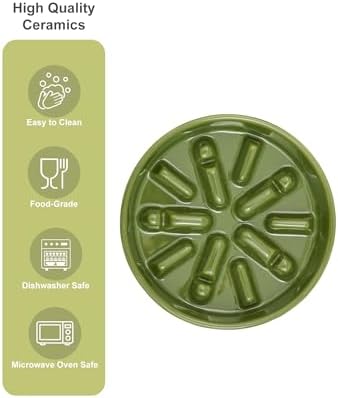 Ceramic Slow Feeder Dog Bowl, Green, Small