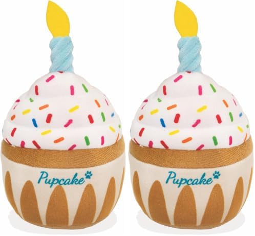 Nestpark Dog Birthday Toy - Pup Cake Puppy Cupcake Plush Squeak and Crinkle Gift (Pack of 2)