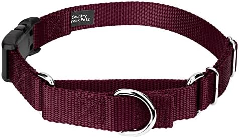 Martingale Dog Collar - Heavy Duty Nylon Adjustable Martingale Dog Collar with Plastic Buckle for Small Medium Large Breeds - 30+ Colors (3/4 Inch, Small, Burgundy)
