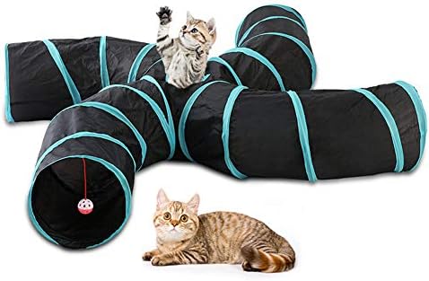 Cat Tunnels S-Way Crinkle Play Toys Collapsible Tube with Ball Maze Cat House Pet Interactive for Cat Puppy Kitten Rabbit 4-Way Tunnel