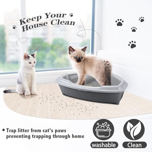 Tinideya 2 Pcs Corner Cat Litter Mat Waterproof Litter Box Mat, Beige White