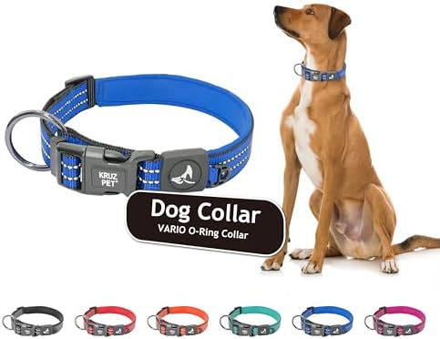 Kruz Dog Collar for Medium Dogs (Width- 3/4", Length - 17"-21.5") Reflective Adjustable Pet Neck Band with Comfortable Neoprene Padding, Heavy-Duty O-Ring, 100% Nylon Strap (Blue, Medium)