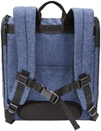 Petique The Backpacker Pet Carrier - Denim: for Small Dogs/Cats/Pets, Storage Pocket, Luggage Handle Slit, Leash Inside, Adjustable Straps, Reversible Mat, 3 Entryways, Folds Flat, Reflective Strip