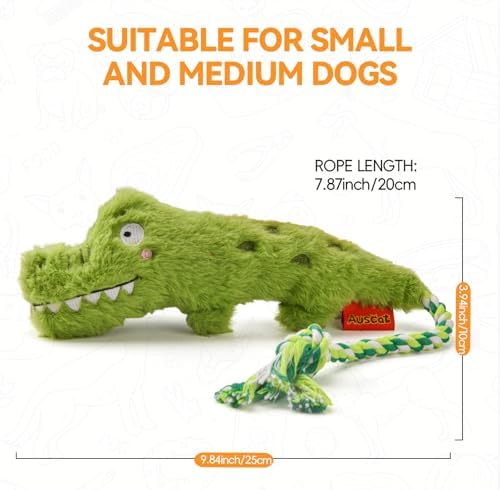 AUSCAT Plush Dog Rope Toy, Durable Squeaky Dog Toys for Puppy Small Medium Dogs (Not for Aggressive Chewers), Crocodile
