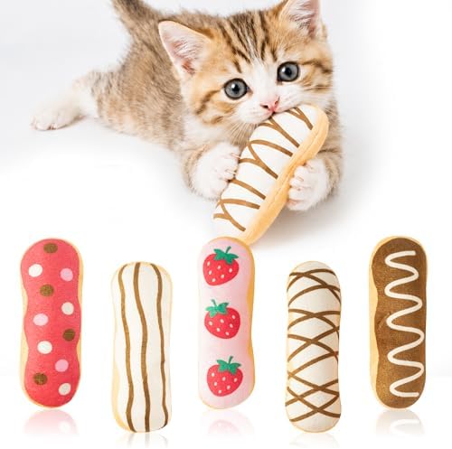 5Pcs Eclair Catnip Toys, Plush Interactive Cat Toy Set for Indoor Cats