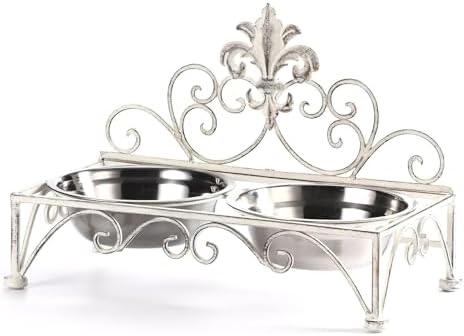 Antique Iron Dog Cat Bowls Elevated, Raised Small Food & Water Dish Bowl