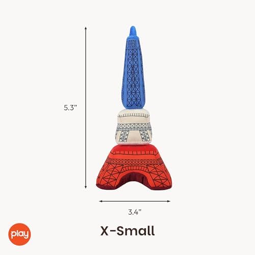 P.L.A.Y. Plush Dog Toys - Totally Touristy, Landmark Themed Durable Squeaker Chew Toy for Puppies & Small Dogs - Machine Washable, Recycled Materials (Eiffel Tower, X-Small)