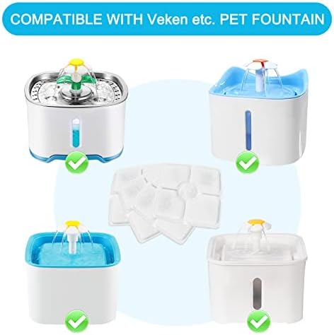 SEISSO Cat Fountain Filter Replacement, Cat Water Filters with Three Stage Filtration System for 84oz/ 2.5L Automatic Pet Fountain Dog Water Dispenser, 8 Packs
