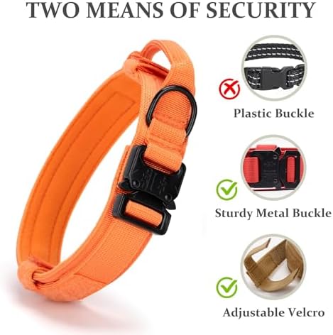Tactical Dog Collar, Adjustable Military Training Nylon Pet Collar, Orange S