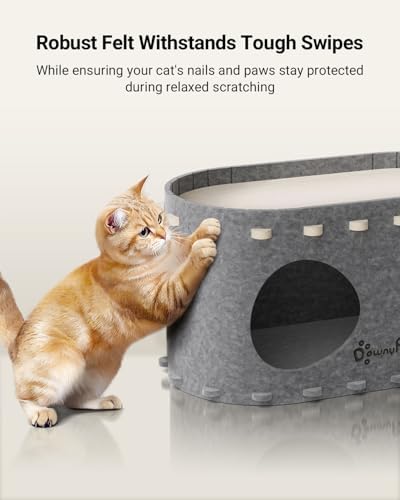 DownyPaws Cat House for Indoor Cats,Peekaboo Cat Bed Cave, Light Gray