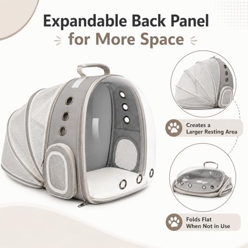 Expandable Cat Carrier Backpack with Bubble Window, Grey