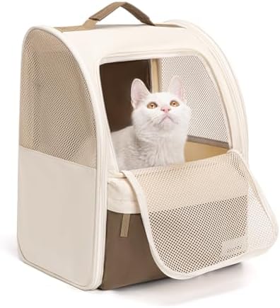 wakytu Cat Carrier Backpack,Pet Backpack Carrier for Small Cats Dogs,Beige